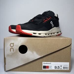 On Cloudnova 2 Men’s 9.5 Black Red Athletic Running Walking Casual Sneakers NIB